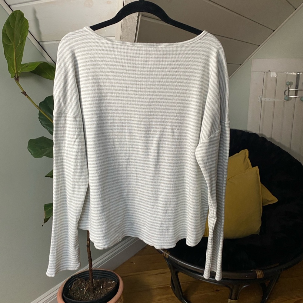 HAVEN WELL WITHIN XL TALBOTS Rib Knit Cotton Henley Top Striped - Picture 4 of 9